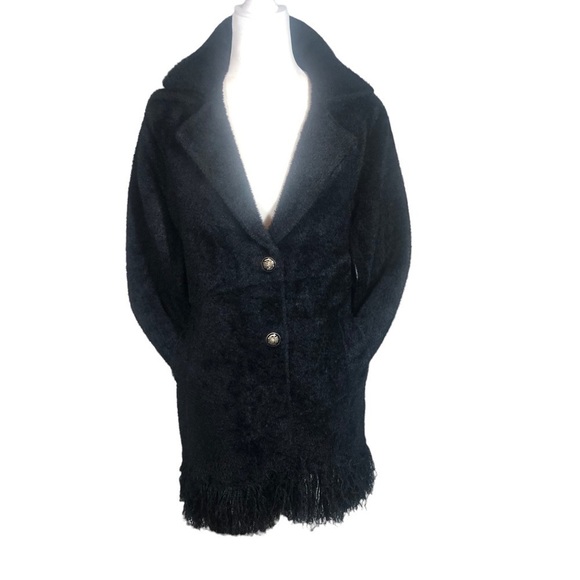 NVLT Coat Womens S/P Black Fringe Hem Ultra Soft Mink Eyelash Coatigan Jacket - Picture 2 of 15